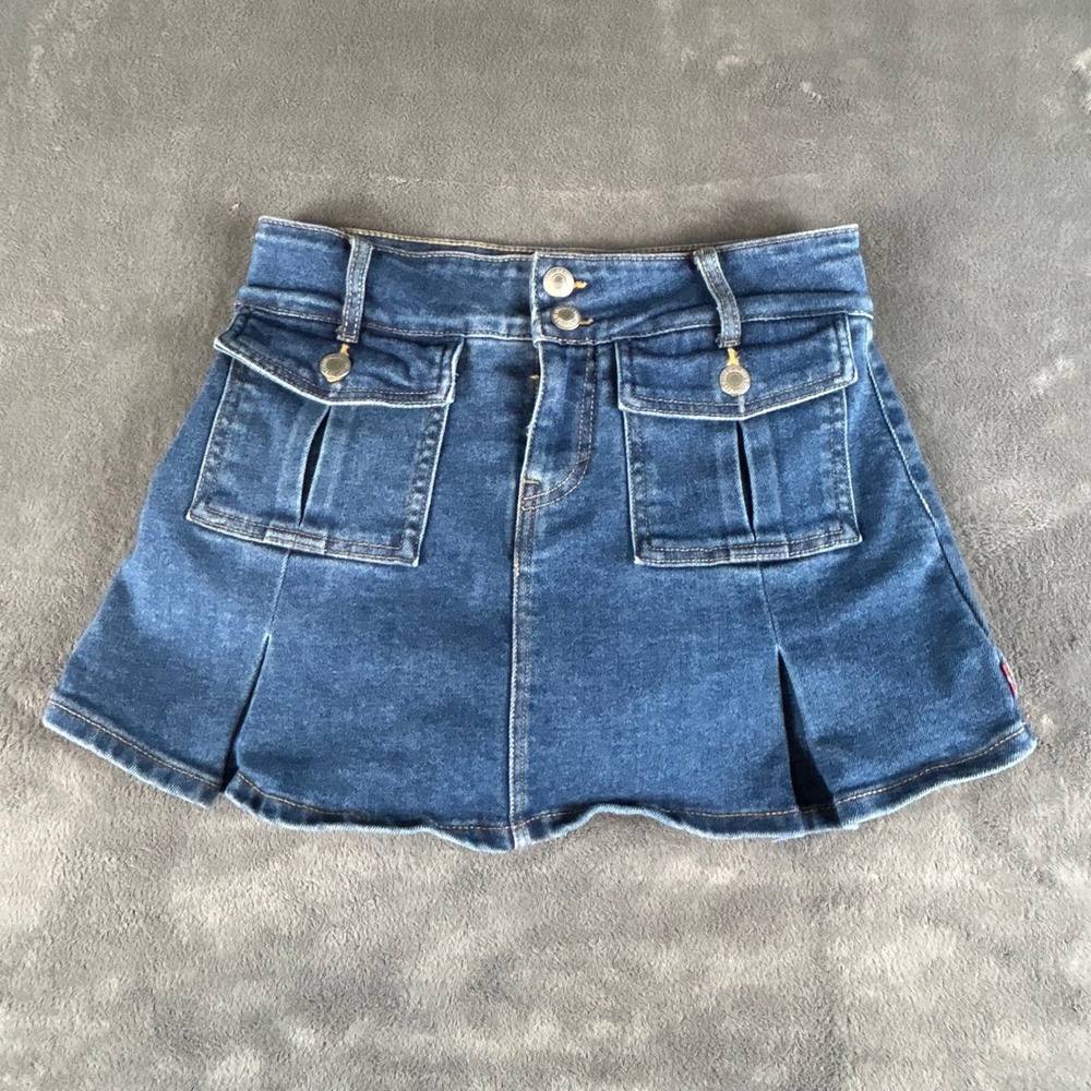 Levis Girls High Rise Denim Skort Size 14 Blue Pleated Adjustable Waist N554-MFK